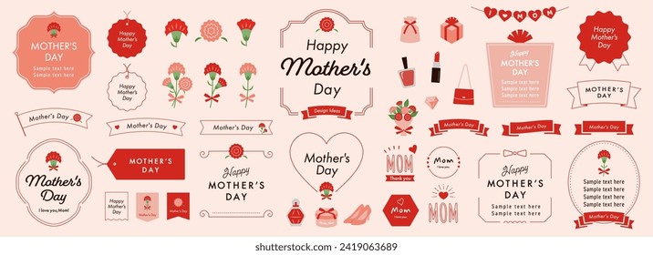 Mother's Day Design Ideas with Text frames, Borders, and Other Decorations, English ver. Open path available. Editable. Stock Vector
