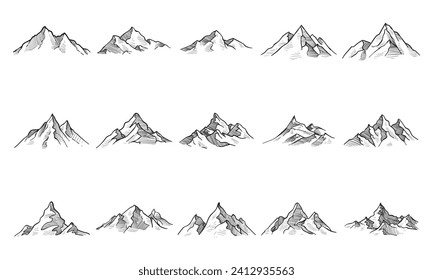 mountain handdrawn engraving doodle collection Immagine vettoriale stock
