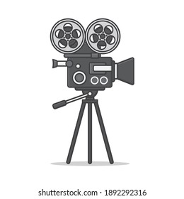Movie Camera On A Tripod Vector Icon Illustration. Movie And Film Flat Icon Immagine vettoriale stock