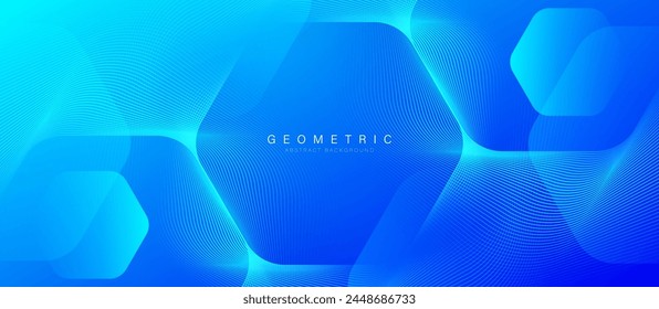Modern abstract blue background with glowing geometric lines. Blue gradient hexagon shape design. Futuristic technology concept. Suit for brochure, science, website, banner, flyer, presentation, cover 库存矢量图