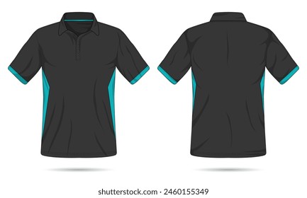 Modernes schwarzes Poloshirt Vorlage Vorder- und Rückansicht – Stockvektorgrafik