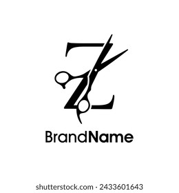 Modern, Luxury and Elegant illustration logo design Initial Z Scissors. Logo can use for company related Barbershop and Salon. Stock-vektor