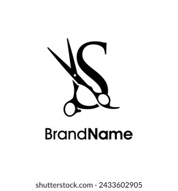 Modern, Luxury and Elegant illustration logo design Initial S Scissors. Logo can use for company related Barbershop and Salon. Stock-vektor