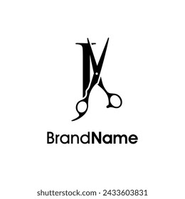 Modern, Luxury and Elegant illustration logo design Initial J Scissors. Logo can use for company related Barbershop and Salon. Stock-vektor