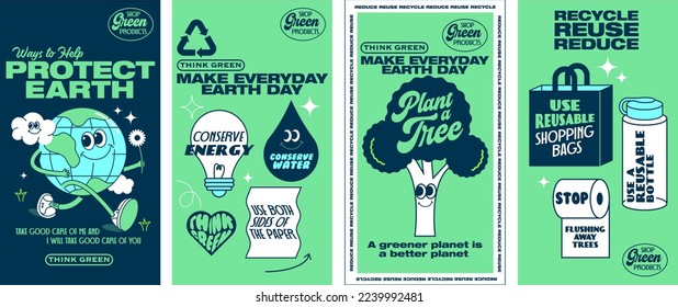 modern retro save the planet earth awareness, earth day social media post design template vector, illustration Stock Vector