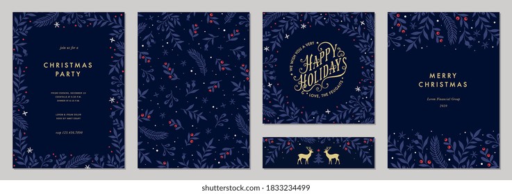 Moderne universelle kunstneriske skabeloner. Glædelig jul Corporate Holiday kort og invitationer. Floral rammer og baggrunde design. Vektor illustration. Stock-vektor