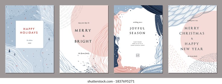 Modern universal artistic templates. Merry Christmas Corporate Holiday cards and invitations. Abstract frames and backgrounds design. Vector illustration. Stock Vector