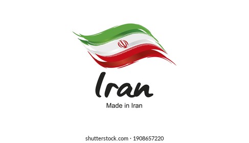 Made in Iran handwritten flag ribbon typography lettering logo label banner Immagine vettoriale stock
