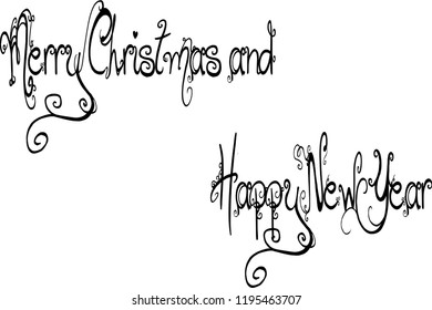 Merry Christmas and Happy new year text sign illustration on a white background Stock Vector