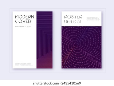 Minimal cover design template set. Violet abstract lines on dark background. Delicate cover design. Authentic catalog, poster, book template etc.: stockvector