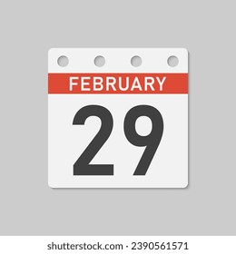 Minimal icon page calendar - 29 February. Vector illustration leap year day. 29th day of month Sunday, Monday, Tuesday, Wednesday, Thursday, Friday, Saturday. Template for anniversary, reminder, plan Immagine vettoriale stock