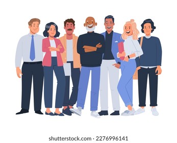 Multinational business team. Employees of the company, men and women in office attire stand in full growth together on a white background. Vector illustration in flat style: stockvector