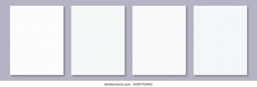 Notebook paper collection. Letter format sheets with blue grid Stockvektorkép