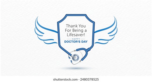 National Doctor's Day Concept. Wishes theme with Wings Stethoscope and happy Doctor's Day text.: stockvector