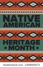 Native American Heritage Month in November. American Indian culture. Celebrate annual in United States. Tradition pattern. Poster, card, banner and background. Vector ornament, illustration Stockvektorkép
