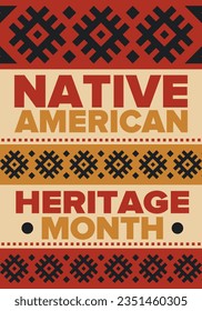 Native American Heritage Month in November. American Indian culture. Celebrate annual in United States. Tradition pattern. Poster, card, banner and background. Vector ornament, illustration Stockvektorkép