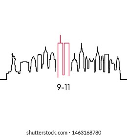 New York lineární silueta. Vektorová šablona návrhu pro USA Patriot Day 9/11. Stock vektor