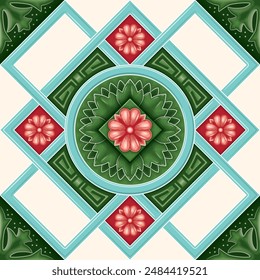 Nyonya Floral Tile Seamless Pattern Stock-vektor