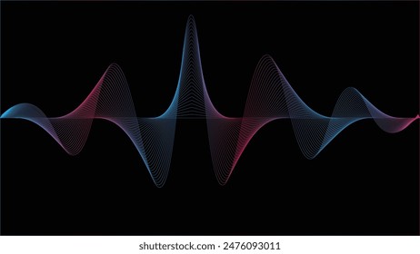 Sound Wave and Black abstract background vector design. Black abstract background with wave gradation suitable for music background, banner, award, presentation, web, etc. Immagine vettoriale stock