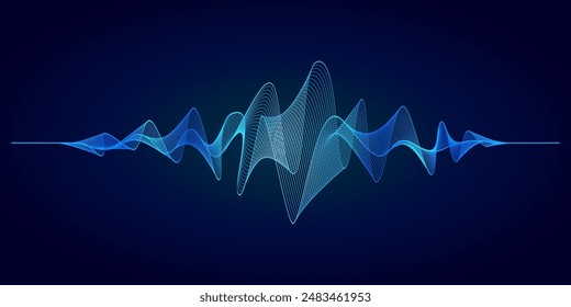 Soundwave frequency illustration glowing on dark blue  background Immagine vettoriale stock