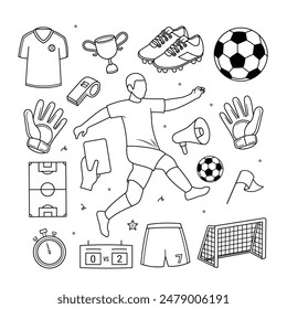 Soccer ball equipments doodle set vector illustration Stockvektorkép