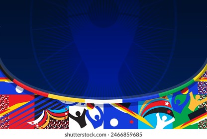 Soccer European championship 2024 Abstract Blue background soccer stadium pattern Football competition Poster Europe Champion League award cup Soccer ball Winner world WIN Finale Game Euro Germany fun Stock-vektor
