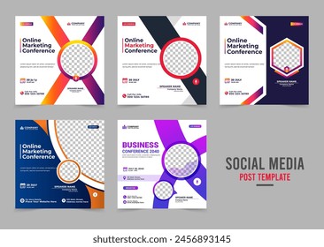 Social media live webinar template bundle. Business conference social media post banner design. Adlı Stok Vektör