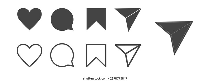 Social media set icon. Like, comment, share, save. Web flat vector sing 库存矢量图