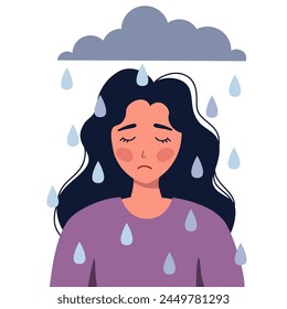 悲しい女性、うつ病、憂鬱。ベクターイラストのベクター画像素材