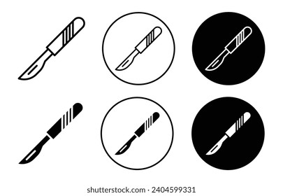 Scalpel icon. medical surgical surgery tool equipment use by doctor for postmortem body cut. operation treatment cutter blade instrument symbol. metallic surgeon knife or scalpel cutter vector  Arkistovektorikuva