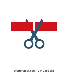 Scissors cutting ribbon. Shears cut a red tape. Colored vector illustration. Stock-vektor