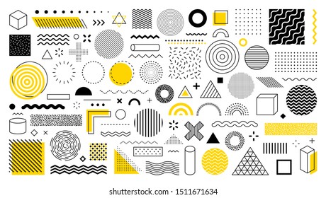 Set of 100 geometric shapes. Memphis design, retro elements for web, vintage, advertisement, commercial banner, poster, leaflet, billboard, sale. Collection trendy halftone vector geometric shapes. ஸ்டாக் வெக்டர்