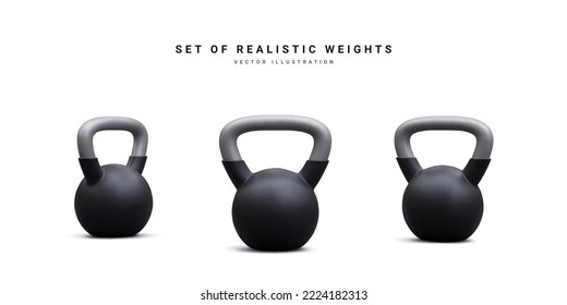 Стоковое векторное изображение: Set of 3d realistic weights kettlebell isolated on white background. Vector illustration