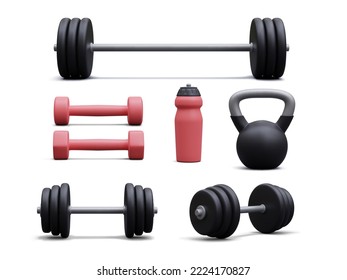 Стоковое векторное изображение: Set of 3d realistic bodybuilding equipment isolated on white background. Vector illustration