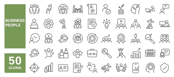 Set of 50 line icons related to business people, management, employees, cooperation, meeting, Editable stroke. Vector illustration Stock-vektor