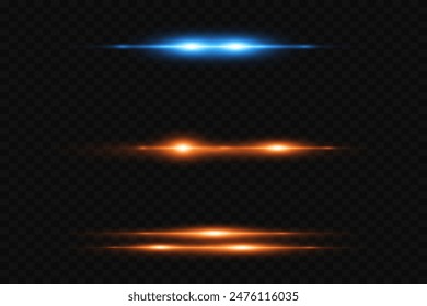ネオンライトの効果とグレアのセット。レーザー光の線。透明背景に。のベクター画像素材