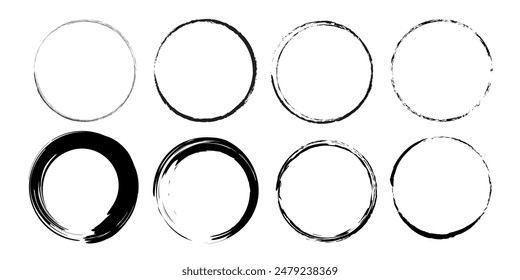 Set of black grunge circles. Geometric art. Trendy design element for frame, logo, tattoo, sign, symbol, web pages, prints, posters, template, pattern and abstract background Stock vektor
