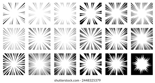 Set of concentrated lines of black cartoon style effect lines: stockvector