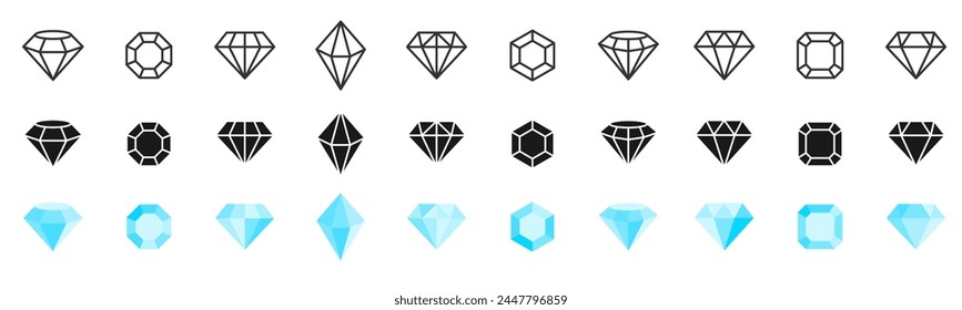 Set of different brilliant icon. Diamond icon Isolated over transparet Stockvektor