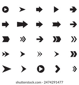 Set of different new style black arrows. Directional arrow flat style isolated on white background. Cursor. Vector illustration. Set of vector arrows. Arrows Black vector on white background.  Immagine vettoriale stock