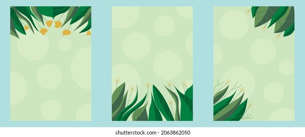 A set of flyers or cards with foliage, leaves, and flowers. Good for posters, brochures, invitations, and etc. स्टॉक वेक्टर