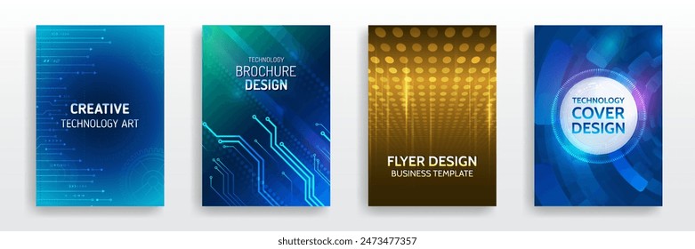 Set of high-tech covers for marketing. Modern technology design for posters. Futuristic background for flyer, brochure. Scientific cover template for presentation, banner. Page layout set for sci-fi.: stockvector