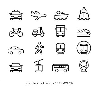 Uppsättning av kollektivtrafik tunn linje ikoner  Stockvektor