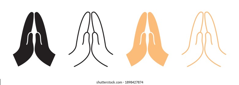 Set of pray icons, prayer, religion, hands praying signs. Pray line on a white background, pray symbol design from religion collection. Vector illustration. Stock Vector