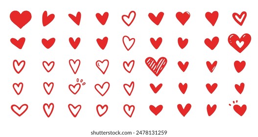 Set of red hearts in different pose. Collection of heart illustration with different style. Stockvektorkép