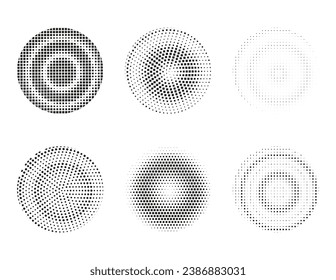 6つのハーフトーンの黒い正方形のドットの円パターン、黒のコレクションのセットのベクター画像素材