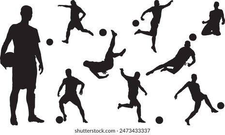 A set of Soccer players Silhouettes Arkistovektorikuva