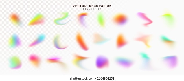 Conjunto de trazos multicolores de pincel. Gradiente Resumen Las formas de la pintura colorida del fluido. Colección de elementos aislados de la paleta de diseño de camaleón holográfico de colores brillantes. Ilustración del vector Vector de stock