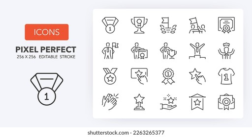 Set of thin line icons of awards and acknowledgements. Outline symbol collection. Editable vector stroke. 256x256 Pixel Perfect scalable to 128px, 64px... Arkistovektorikuva