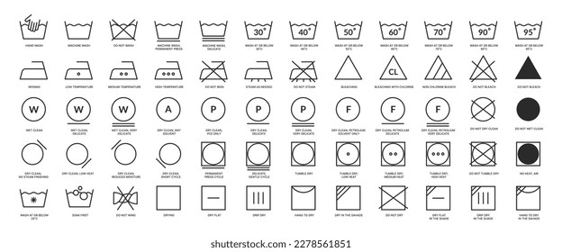 Set of washing symbol, laundry care icons. Clothes washing instruction vector illustration Imagem Vetorial Stock